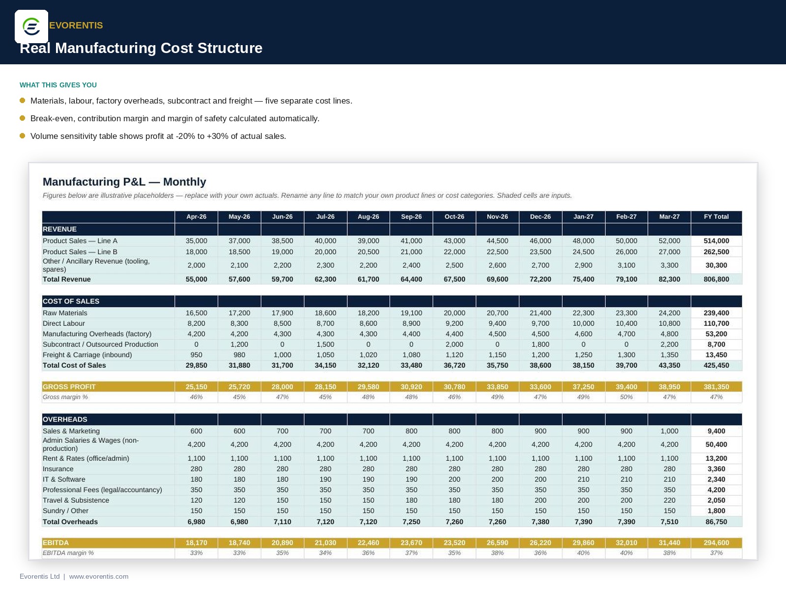 Manufacturing P&L Template feature preview