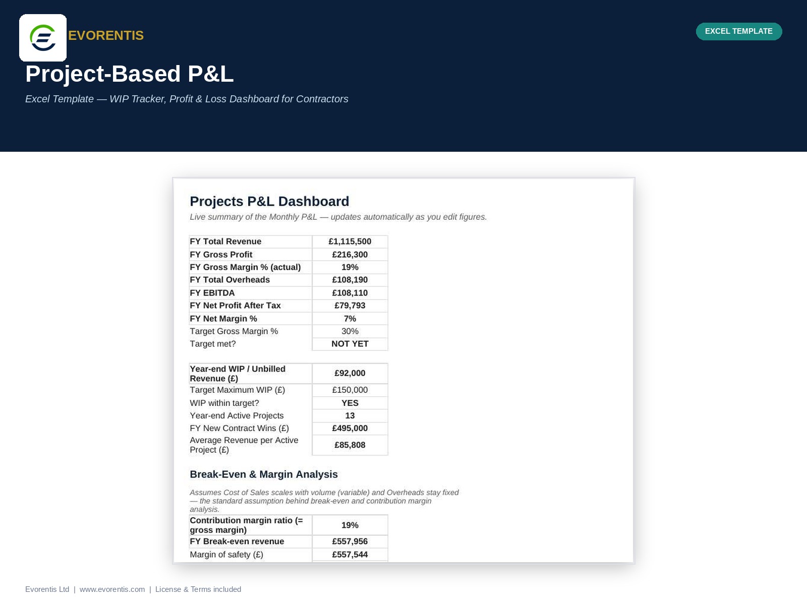 Projects & Programmes P&L Template preview