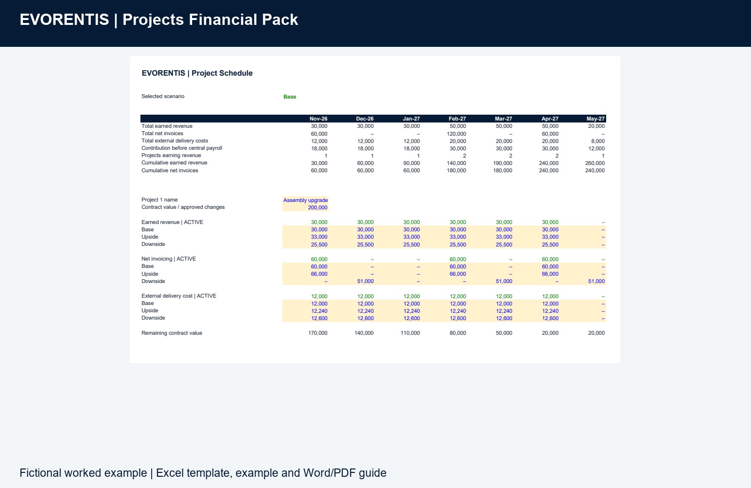 Fictional example from the projects financial pack
