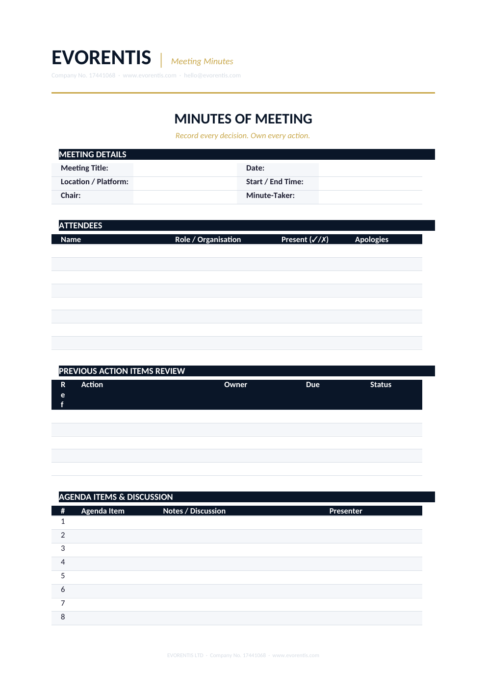 Actual preview of Meeting Minutes Template
