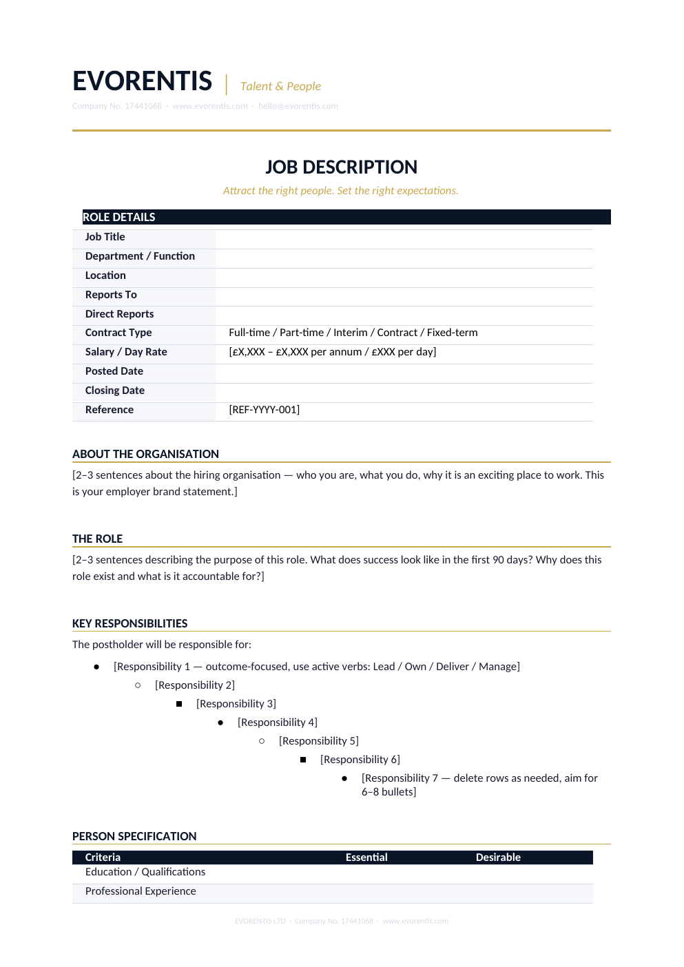 Actual preview of Job Description Template