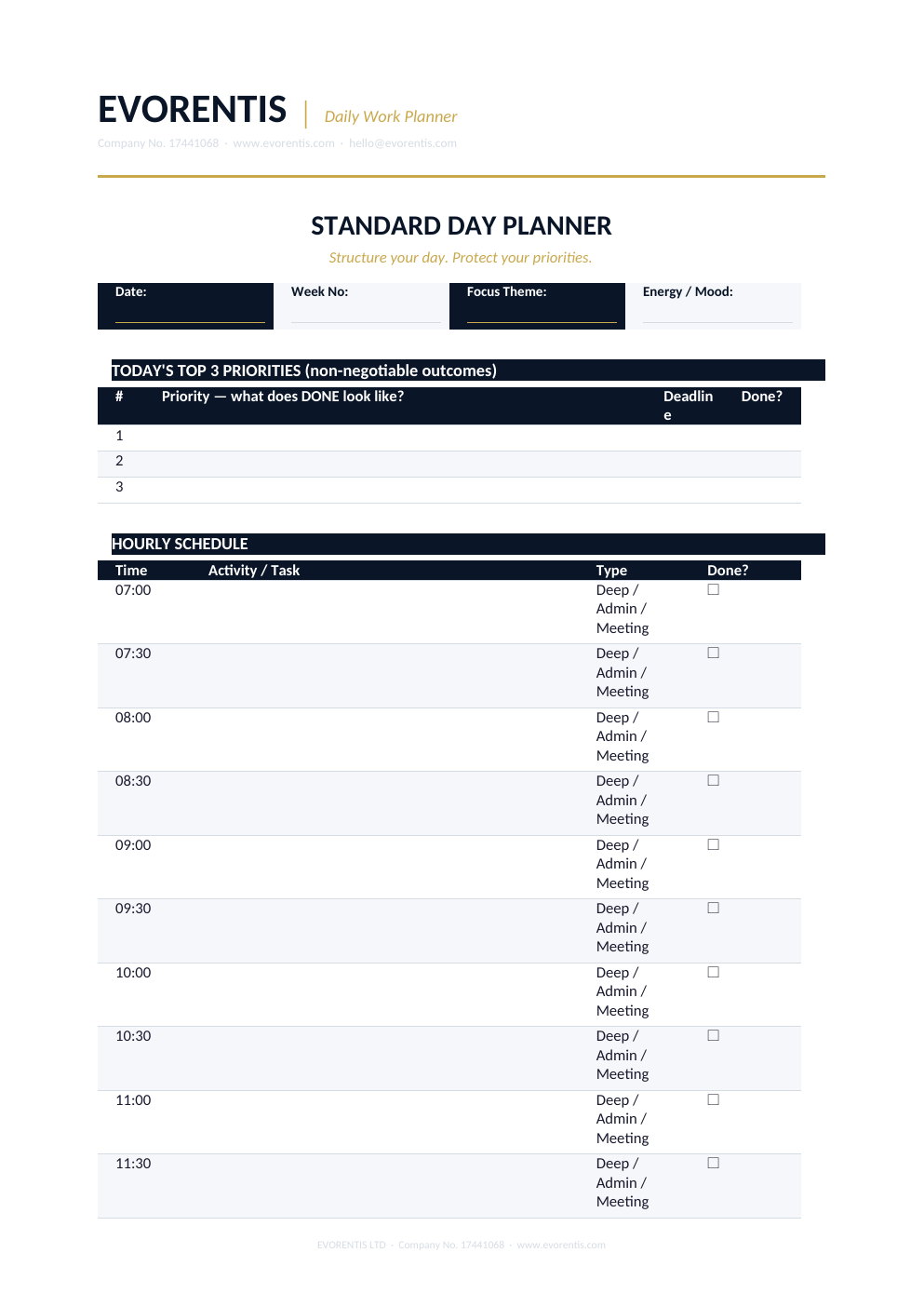 Actual preview of Standard Day Planner