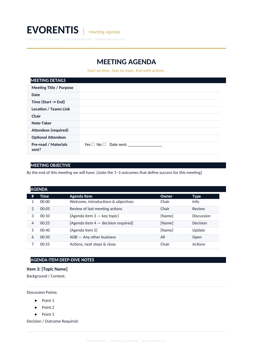 Actual preview of Meeting Agenda Template