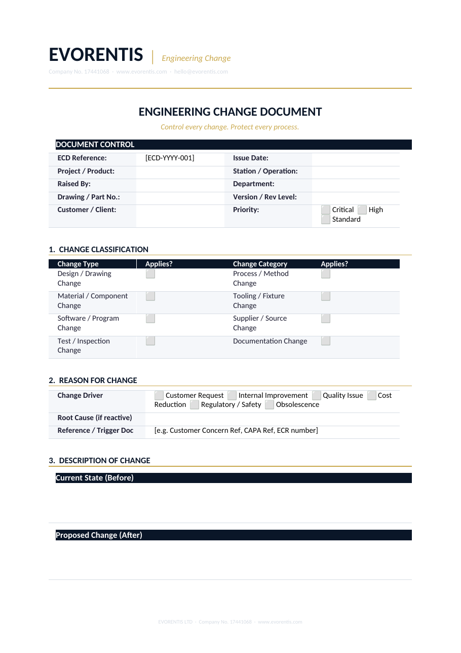 Actual preview of Engineering Change Document