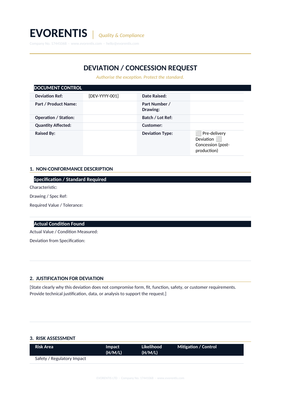 Actual preview of Deviation / Concession Request